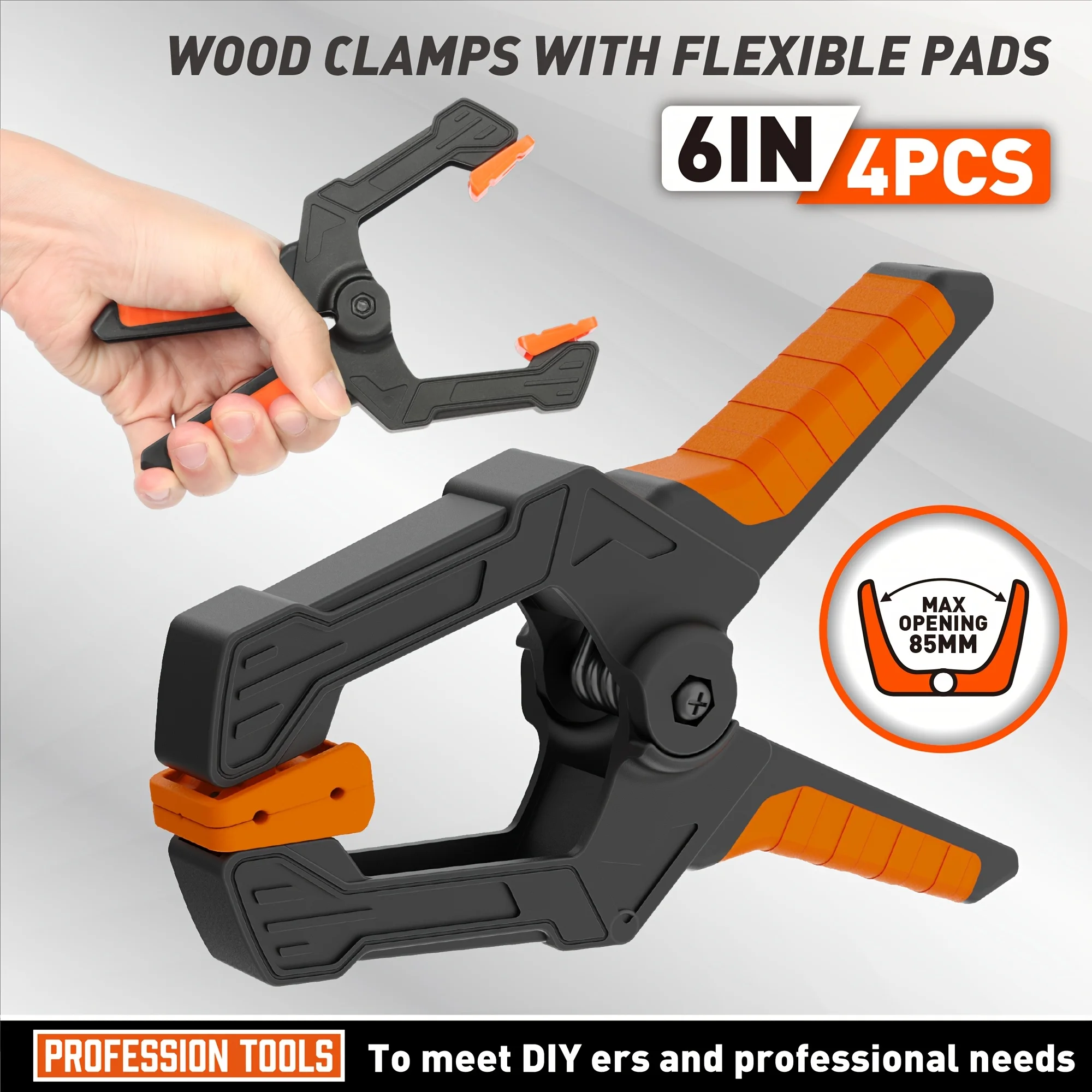 4pcs 6inch Heavy Duty Plastic Spring Wood Clamps with with 30Lbs Powerful Clamping Force for Woodworking Photography Backdrop