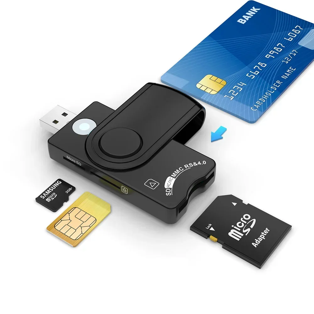 

USB SIM smart card reader, USB-CCID ISO 7816, for bank card IC / ID EMV SD TF MMC card reader, Windows 7 8 10 Linux OS