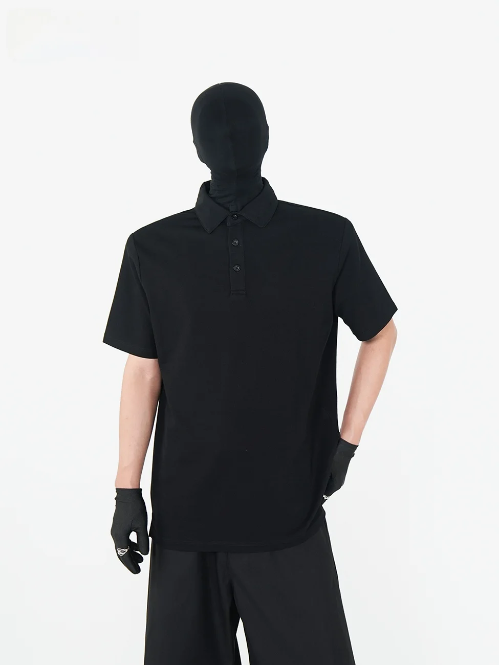 VE2 High-End Luxury Basic Black Heavyweight Iron-Free Simple Short-Sleeve  Shirt Casual Turn-down Collar Leisure T-Shirt