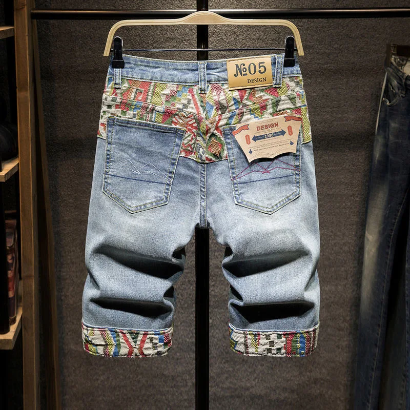 New Summer Fashion Trend Ripped Straight Tube Printed Denim Shorts Men's Casual Loose Comfortable Sports High Quality Pants - Image 2
