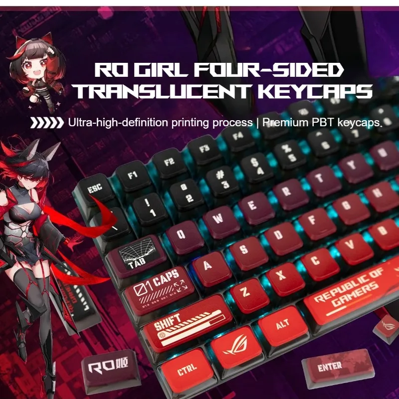 

Аниме Ro Girl Theme Pudding Keycap Pbt OEM Profile Keycaps Четырехсторонние полупрозрачные колпачки для ROG Механическая клавиатура Пользовательские аксессуары
