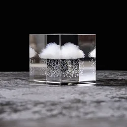 Creative Raining Clouds Transparent Figurine Mini Crystal Cube Crafts Ornaments Couple Birthday Gifts For Office Room Decoration