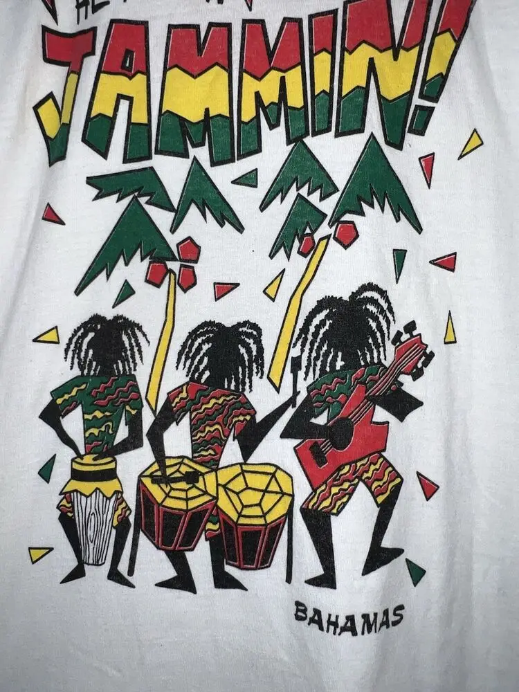 Vintage 90s Bahamas Coco Cay Jammin T Shirt Mens XL White Rasta Reggae Short