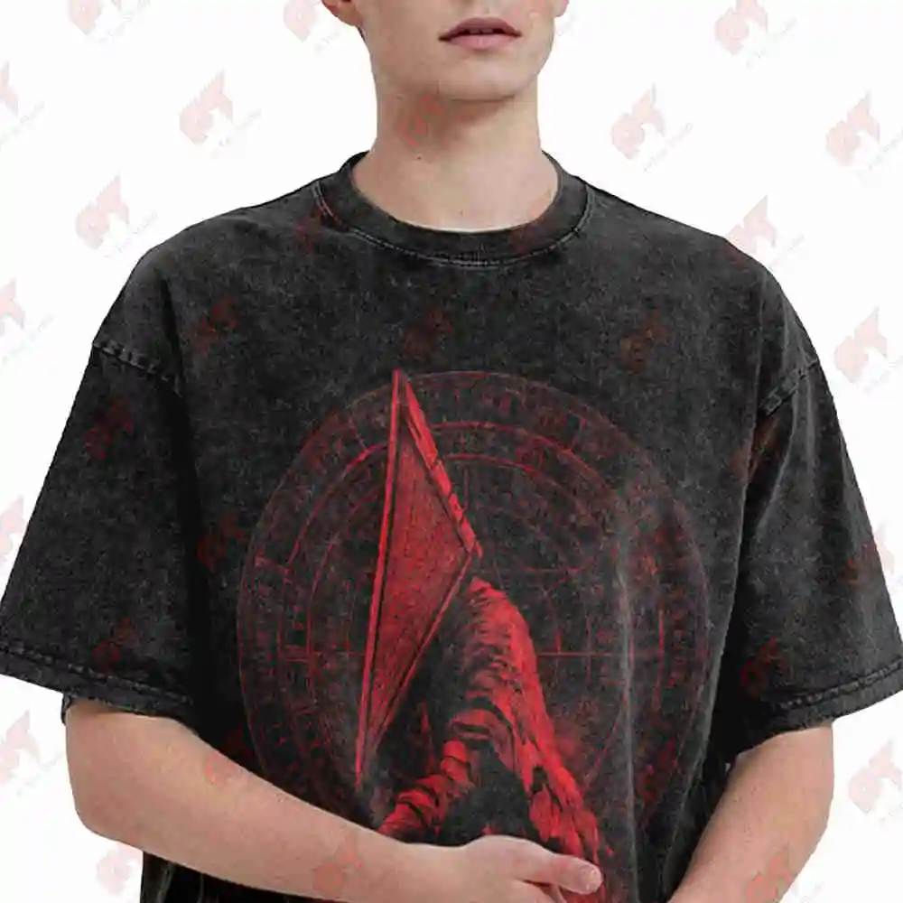 Hill Pyramid Head Vintage Washed Tee Pure Cotton T-Shirt