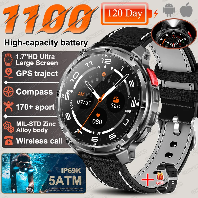 2026 Nieuwe T-Rex3 Ultra 1100 Mah Militaire Smart Horloge Mannen 1.7 "AMOLED GPS Path 5ATM Waterdicht Kompas LED zaklamp Smartwatch iOS
