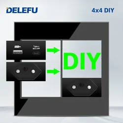 DELEFU Brazil Italian Chile Mexico Standard Free Combination Function USB Type C Key DIY Switch Socket 4*2 Black 4*4 Fast Charge