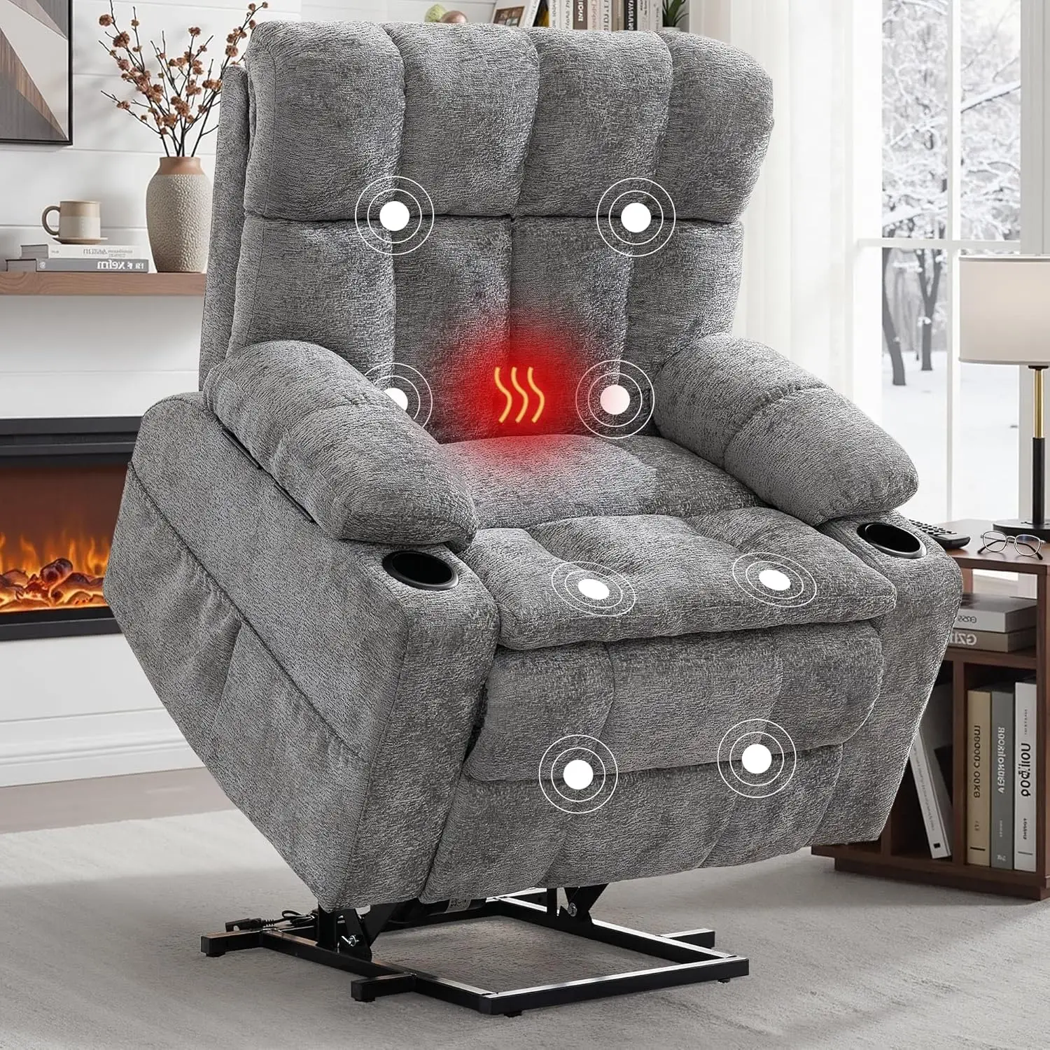 #Oversized Dual Motor Lift Recliner Massage Heat Extra Wide Adjustable Headrest USB Type C Grey, Customized