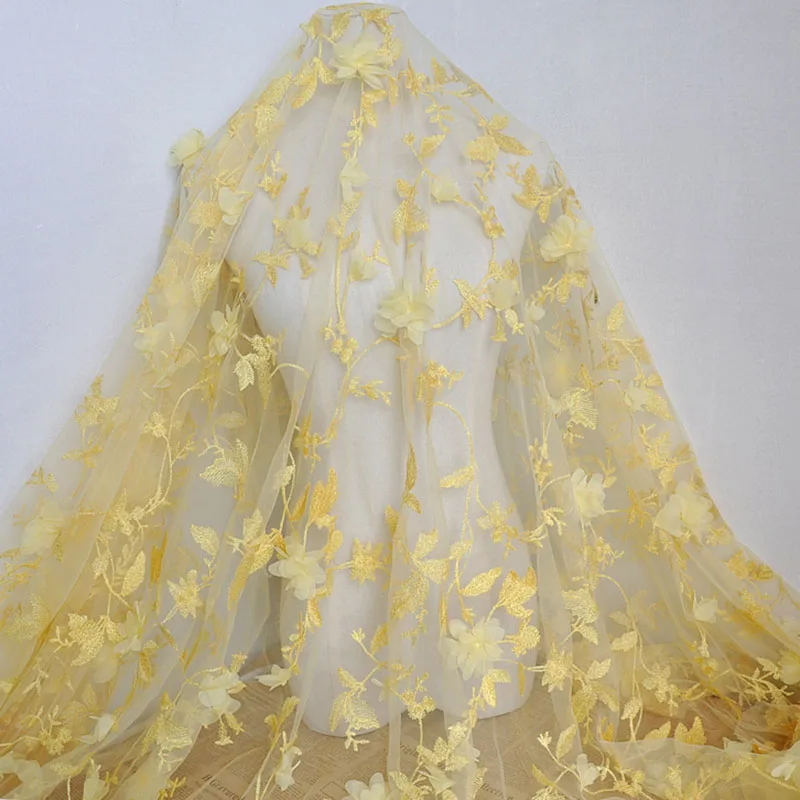 

one meter High quality mesh tissu 3D Chiffon Applique Embroidery fabric High end dress window screen sewing