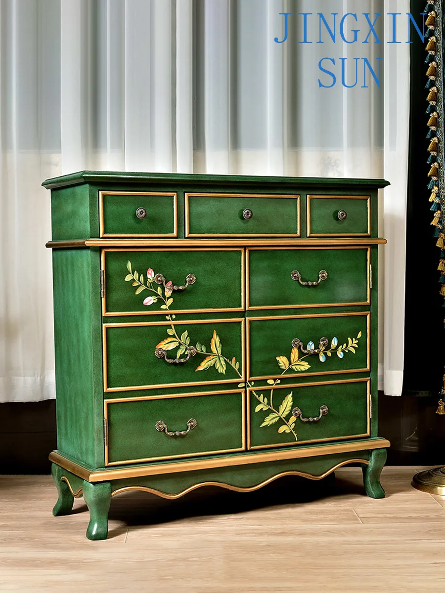 Painted shoe cabinet, solid wood, living room with drawers, storage cabinet, small household side cabinet