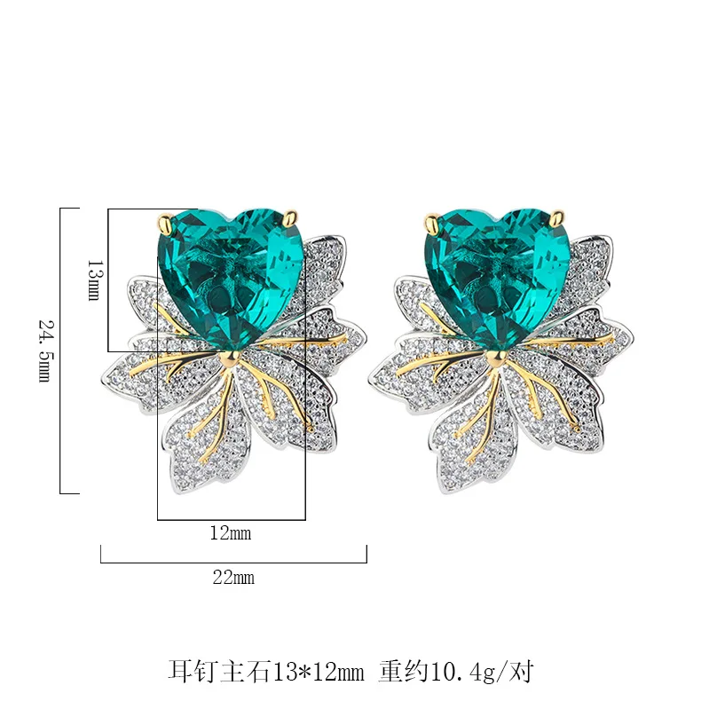 KQDANCE  Green or Pink Heart Cut Sythetic Gem Stone Leaf style Earrings with 925 Silver Needle For Women Luxury Jewelry