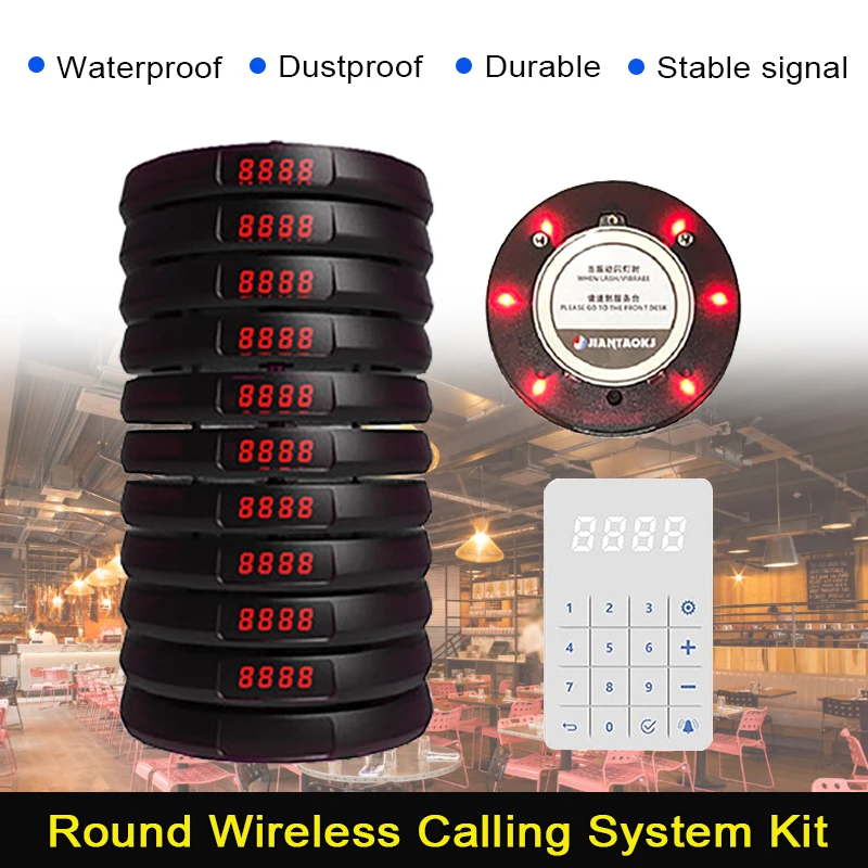 Restaurant Pager Wireless Calling System 1 with 10 Round Wireless Meal Picker for Cafe Milk Tea Shop Gourmet City Food Truck