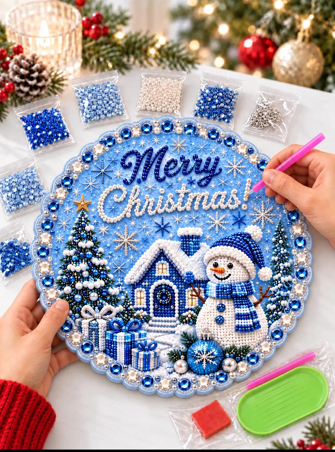 DIY 5D Diamond Painting Hanging Sign Christmas Ornament DIY Diamond for Xmas Door Wall Window Home Holiday Party Decoration