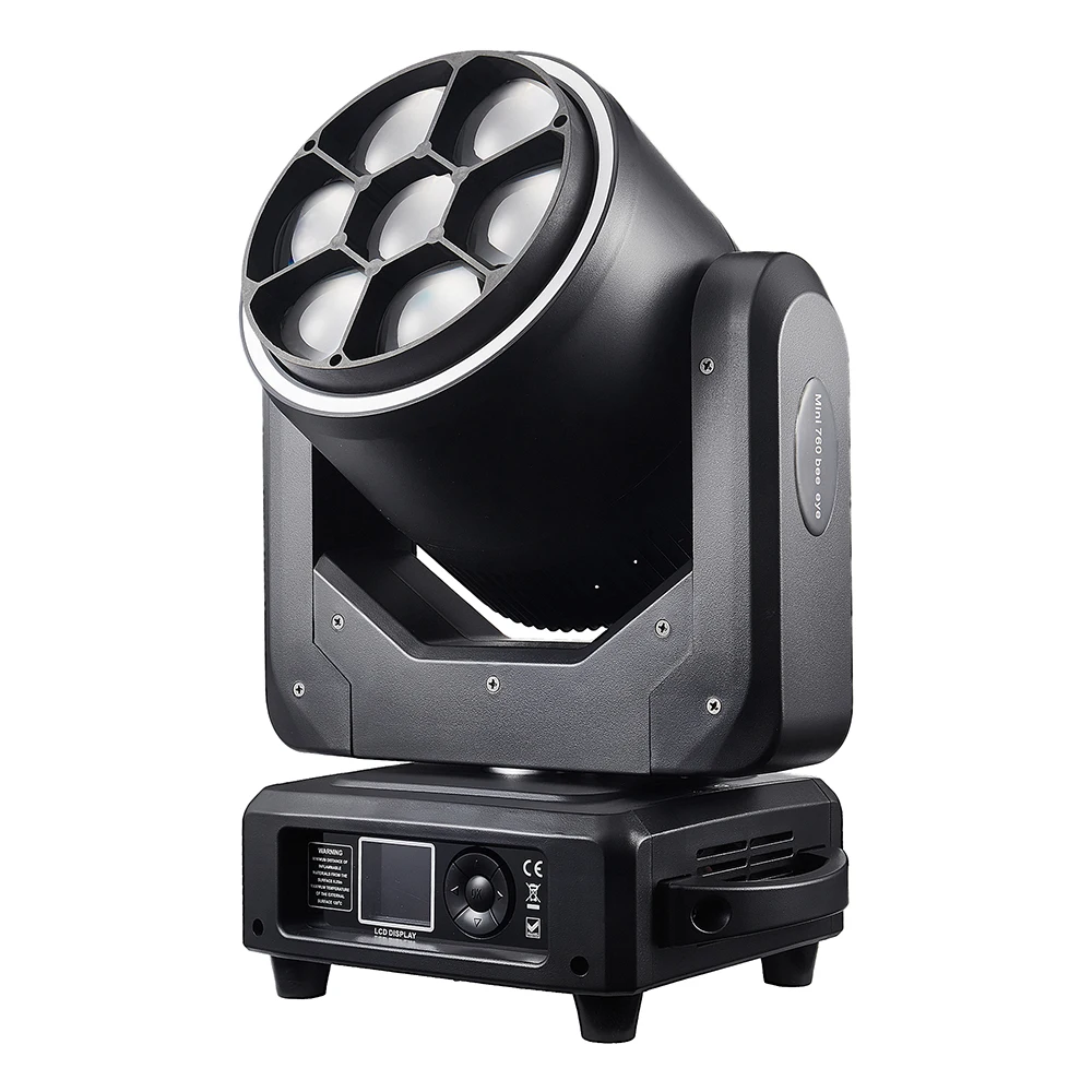 7x60W RGBW Bee Eye Moving Head Light 550W with 5050 LED Strip 4°-60° Zoom DMX Sound Activated Stage Light for Club Party Wedding