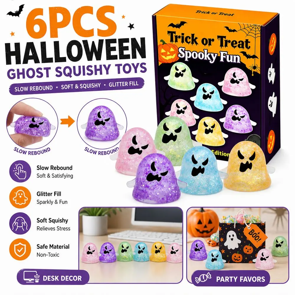 Gifts Slow Rebound Ghost Toys Ghost Shape Glitter Halloween Toys Multicolor Ghost Stress Toys Party Favors