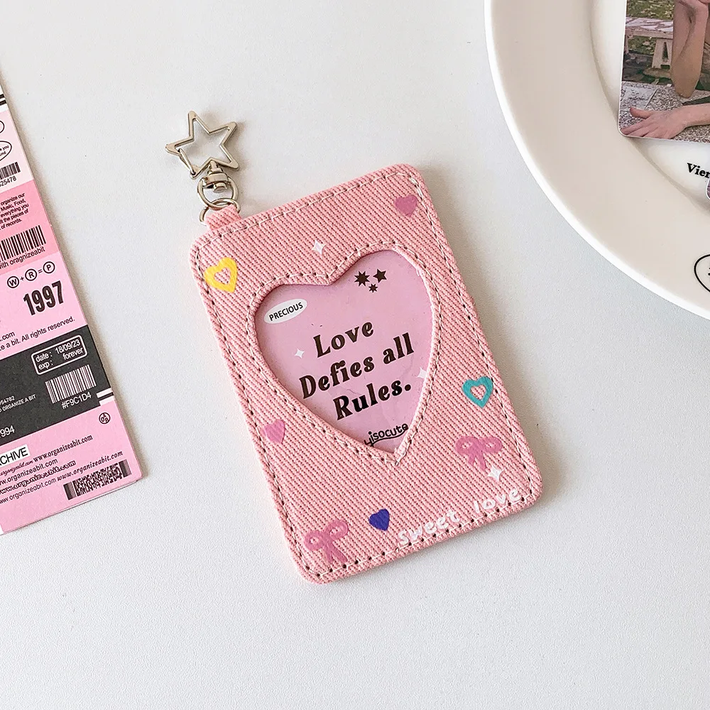 1Pc Cutout 3-Inch K-Pop Card Sleeve with Lanyard for Student Campus Card Metro Pass Holder Card Photo Organizer Case Tag