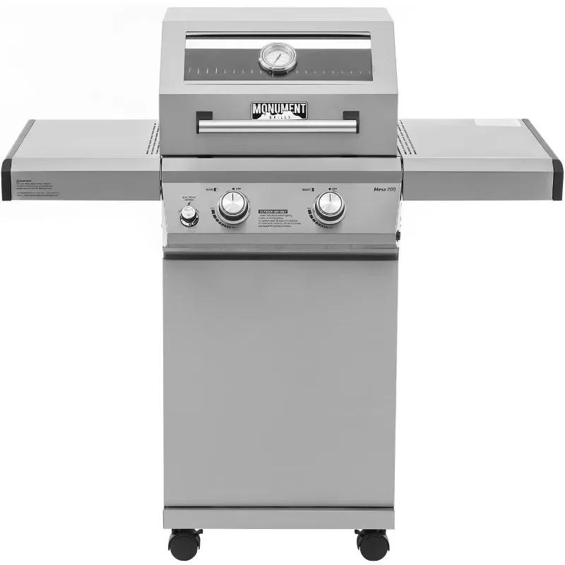 Monument Grills 14633 Flüssigpropan-Gasgrill aus Edelstahl mit 2 Brennern und Clearview ®   Deckel, Knopfsteuerung Mesa 200