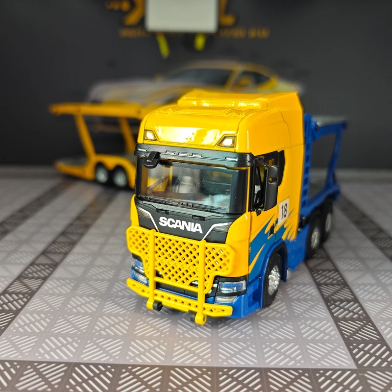 

1:50 Full alloy sliding Scania double decker transport vehicle model trailer flatbed truck car model ornament collection