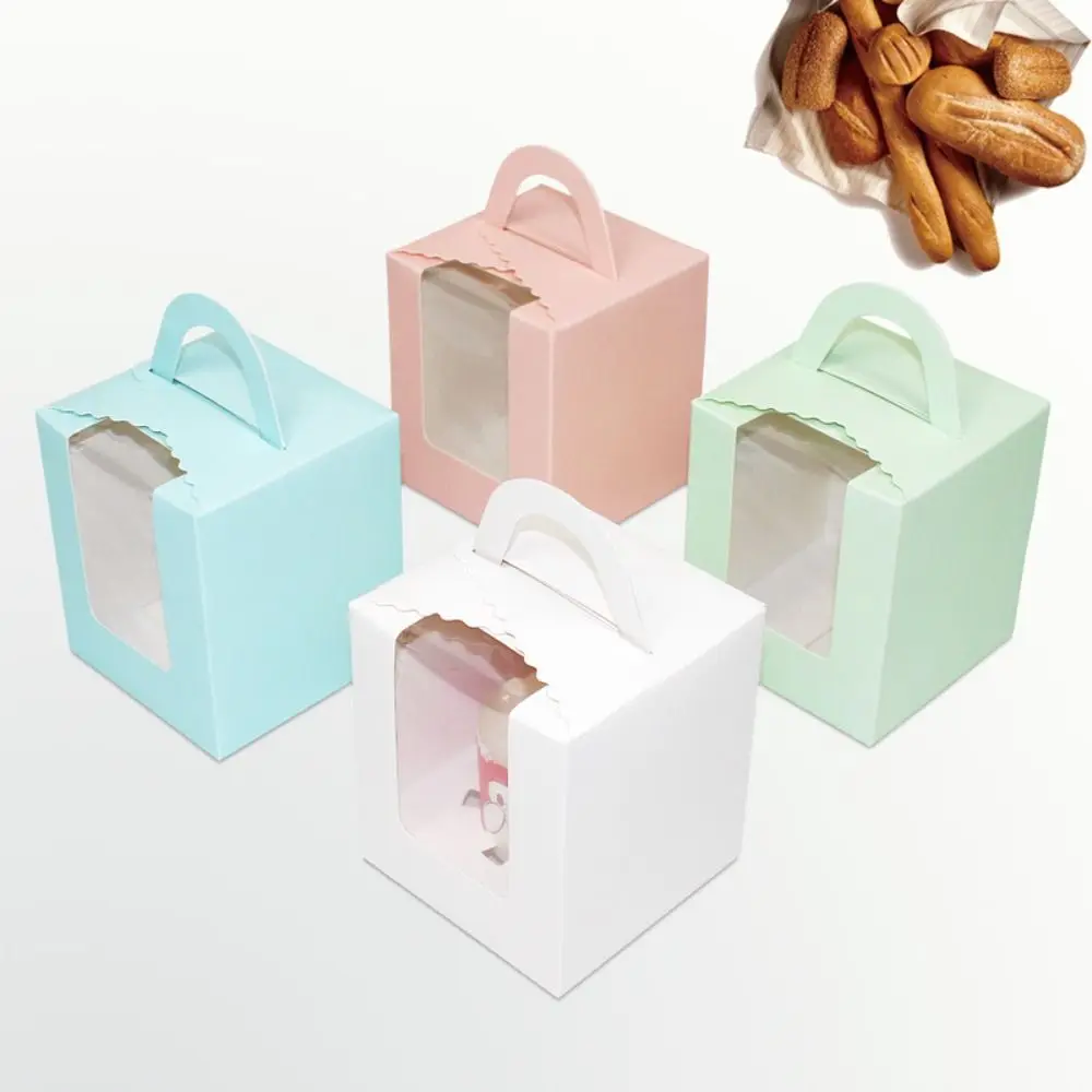 

50pcs Portable Cupcake Box With Handle With Inner Tray Muffin Box Disposable Clear Window Dessert Packaging Birthday Party