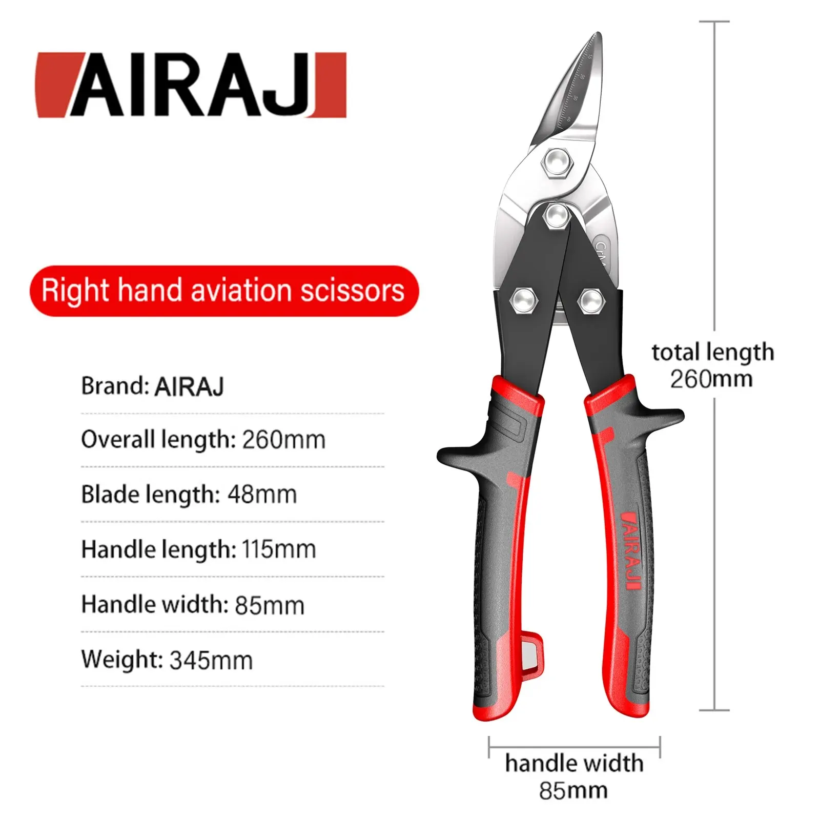 Forbici in lamiera di ferro AIRAJ, piastra con fibbia in alluminio aeronautico di grado industriale, forbici grandi leggere in acciaio inossidabile