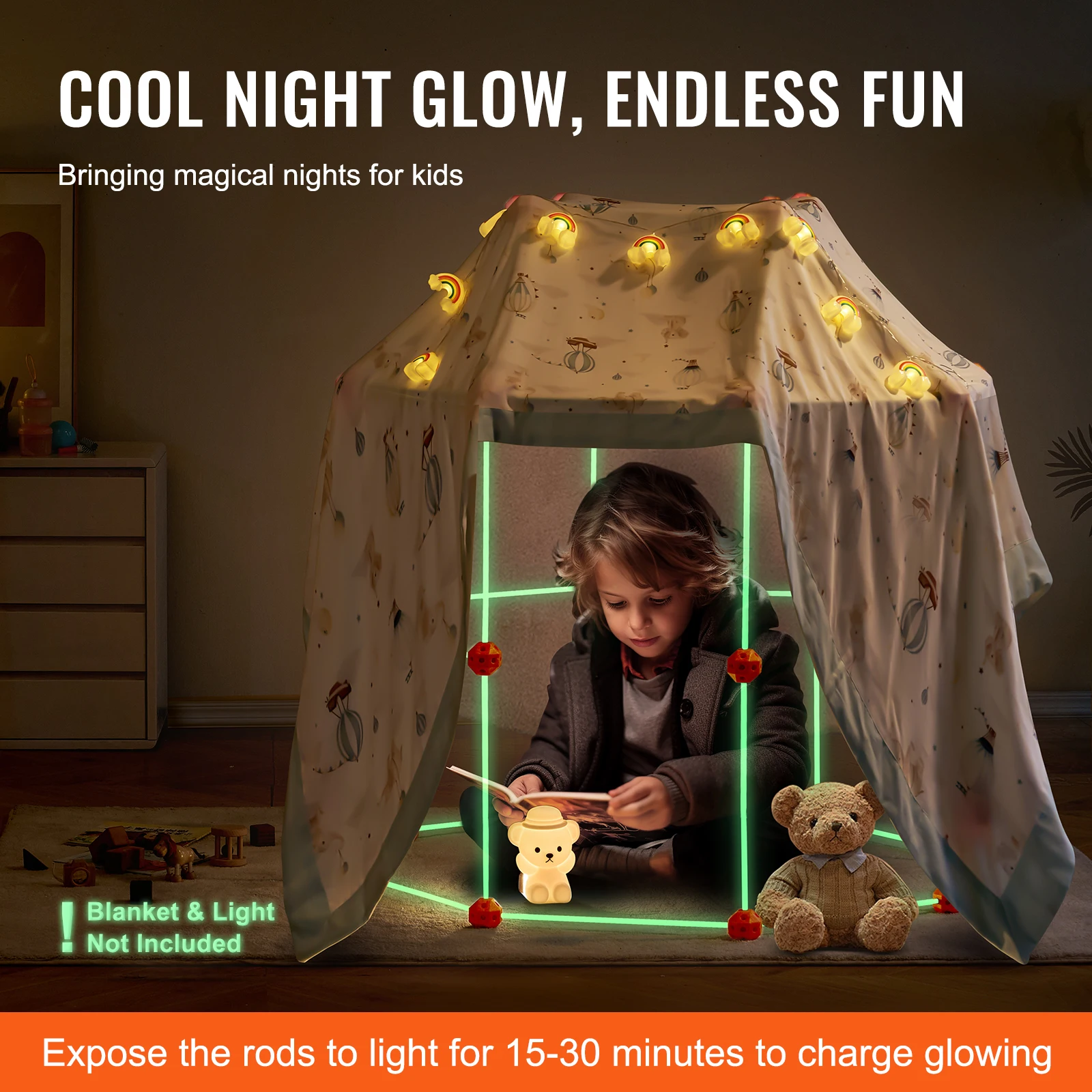 Tent Fort Building Kit For Kids Glow In The Dark STEM Construction Toy 85P