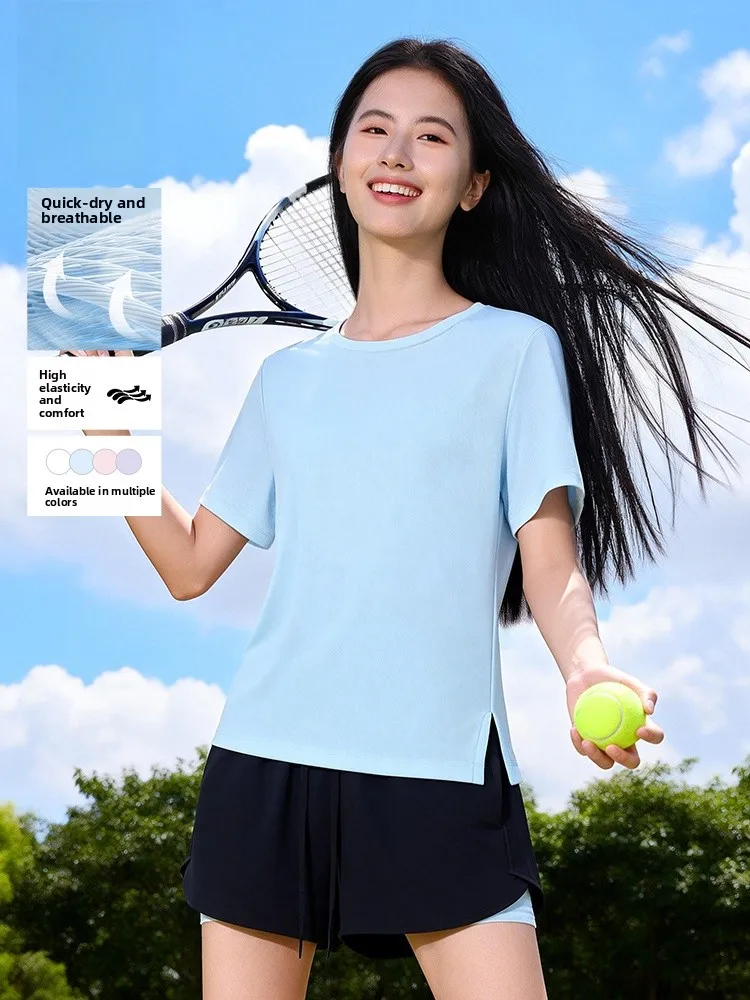 

Спортивный комплект Jeanswest Quick Dry Fit для женщин: новая летняя одежда для бега, комплект из двух предметов — футболка с коротким рукавом и круглым вырезом и шорты