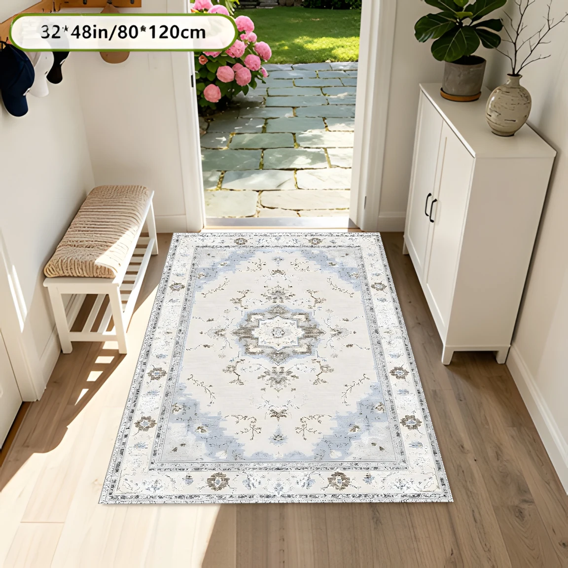 2D Large Rug with Light Background, Retro Persian Pattern, European Light Luxury Style, Perfect for Living Room and Bedroom, Instantly Refreshes Your Autumn and Winter Decor
