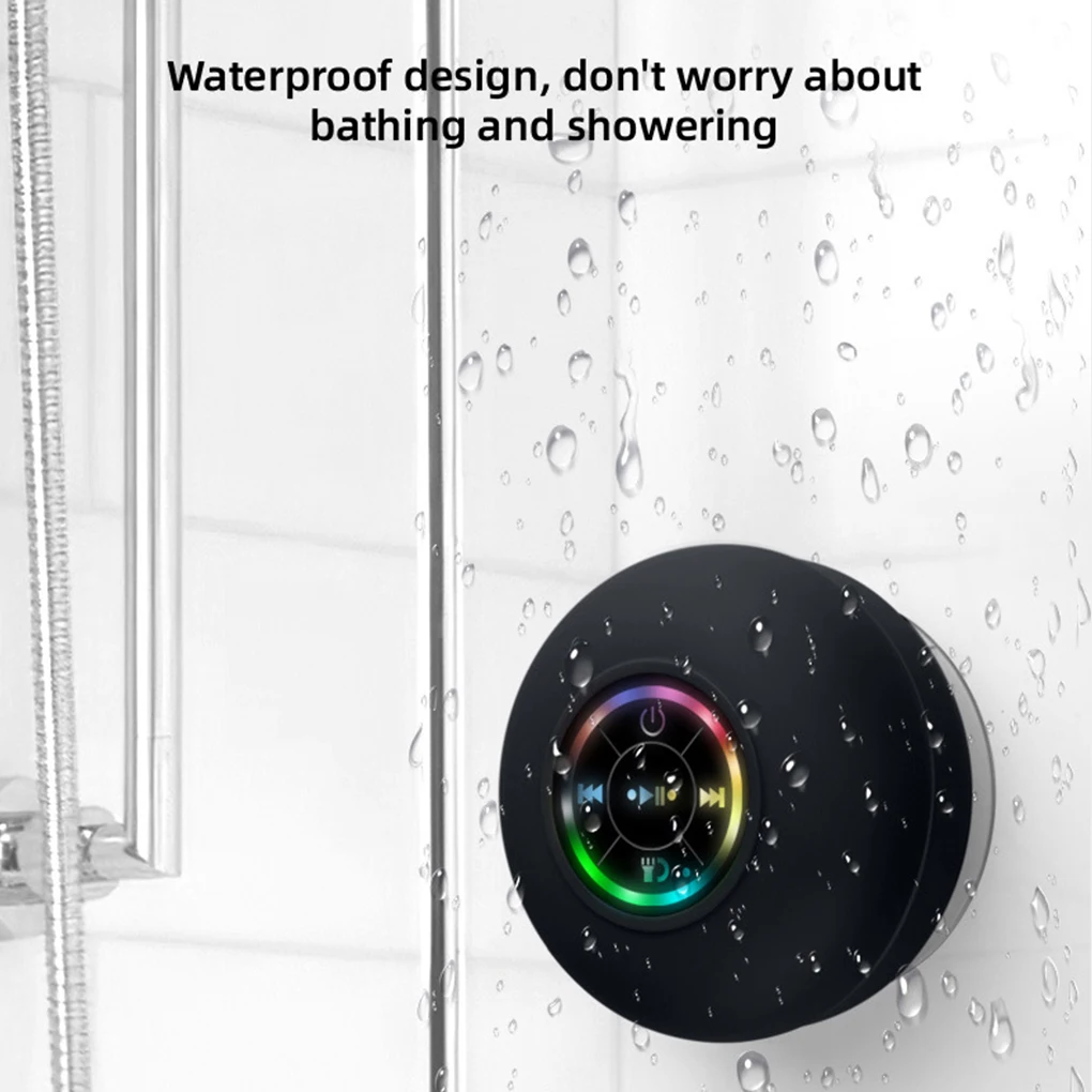 Portable Waterproof Bluetooth Shower Speaker with Suction Cup and LED Lights 3D Surround Stereo subwoofer