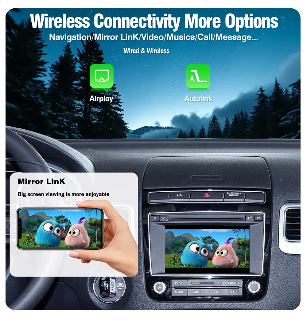 AUTOTOP Kabelloses CarPlay Android Auto Modul zur Fahrzeugmodifikation für Volkswagen VW Touareg RCD550 MirrorLink Airplay GPS Navi Wi-Fi – Detail 6
