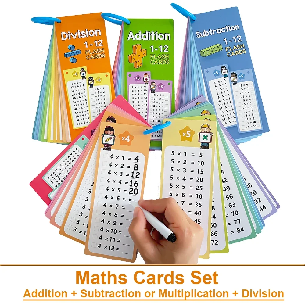 1-12 Maths Table Cards Self Check Math Learning Tool Montessori Mathematical Teaching Aids Add&Subtract or Multiply&Divide Set