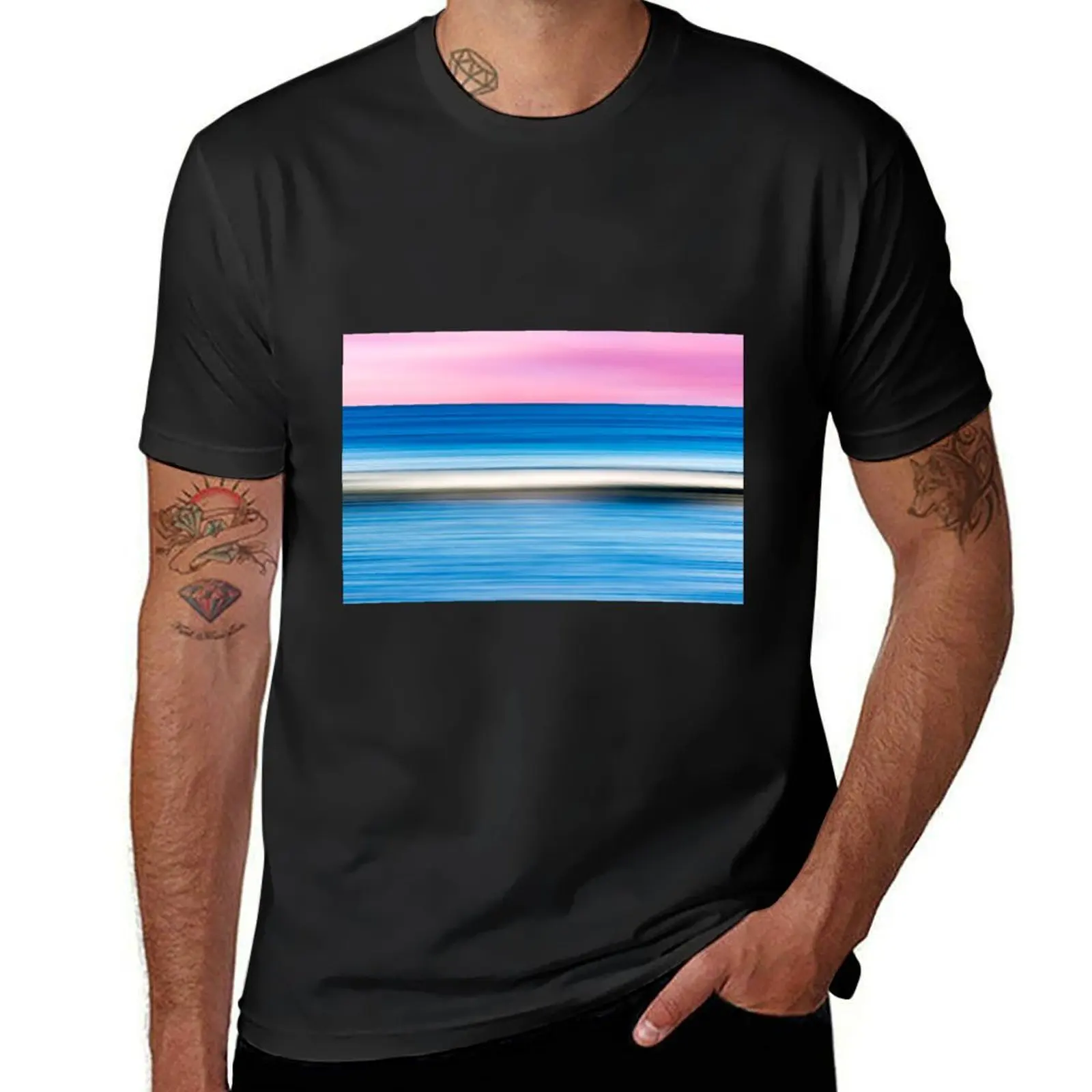 

Blues and Pinks Coastal Abstract T-Shirt customizeds Short sleeve tee animal prinfor boys vintage clothes Men's cotton t-shirt