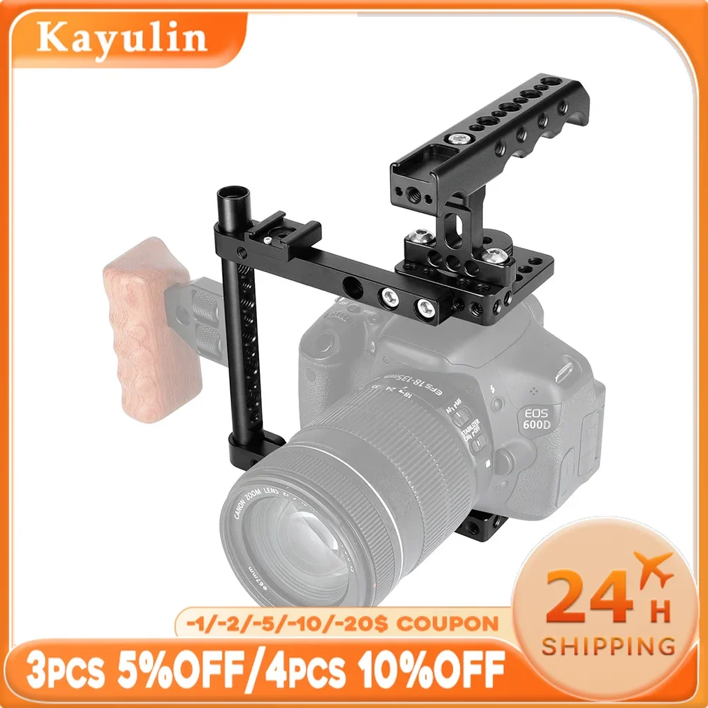 Kit gabbia per fotocamera Kayulin con manico superiore per formaggio e supporto per scarpe per Canon 600D 70D 80D (montaggio a destra)