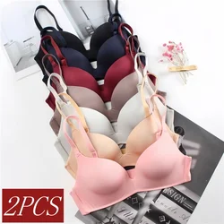 2Pcs/Set Bras For Women 3/4 Cup Push Up Bra Padded Underwear Non-wire Brassiere Sexy Lingerie Solid Color Comfort Intimates
