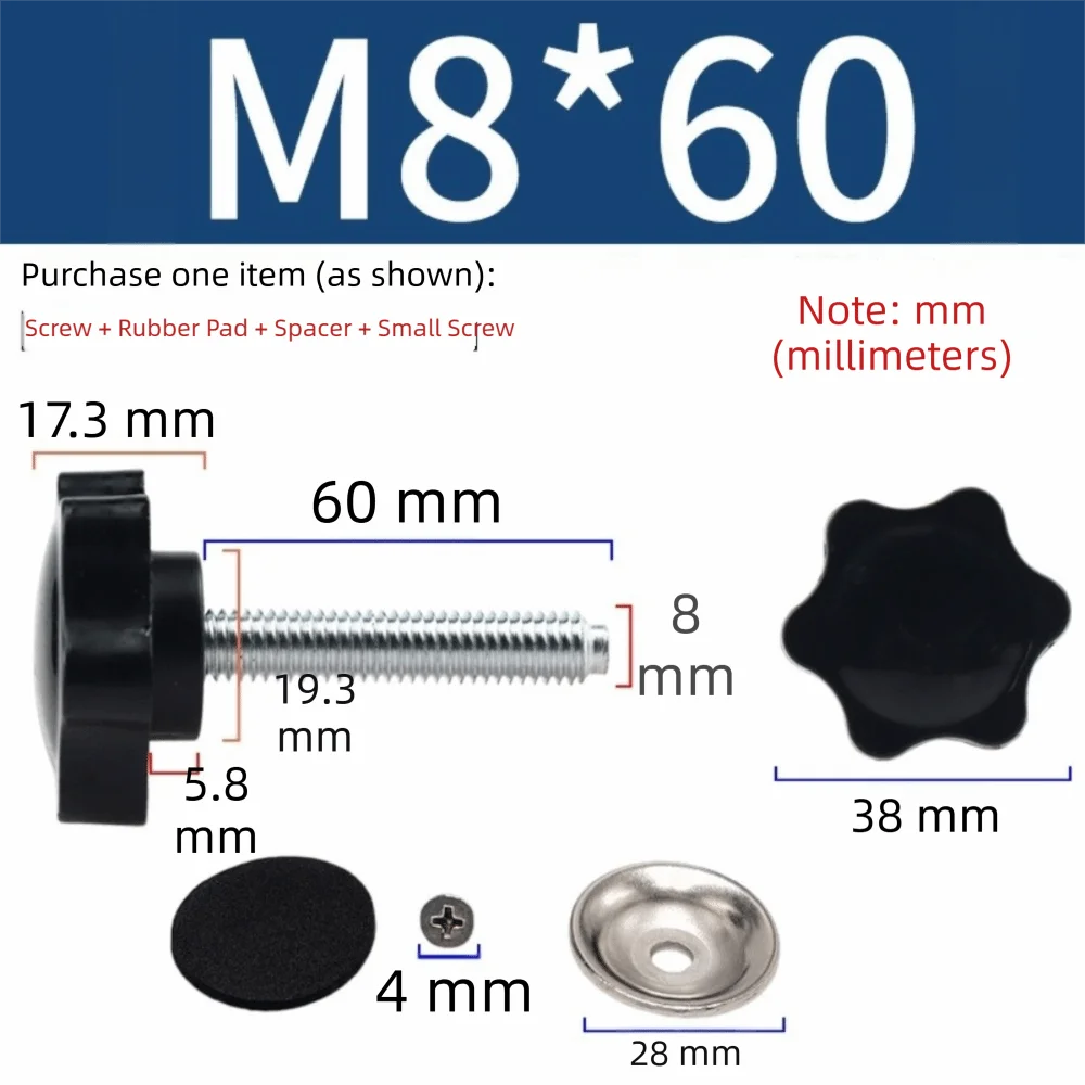 304 Stainless Steel Clamping Screw Knob Pressure Plate M8x60mm Star Hand Knob Five Star Handle Hand Tighten Nuts