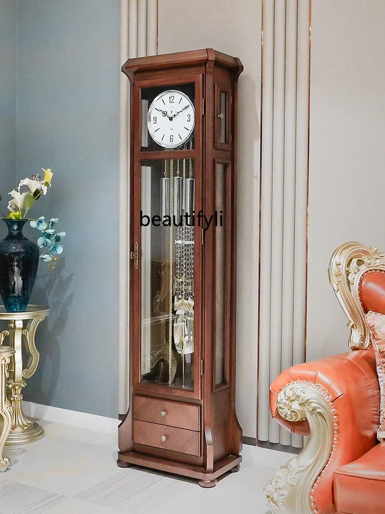 NQSimplethe Grandfather Clock Living Room Chinese Retro European Style Large Pendulum Clock Vertical American Standing Clock