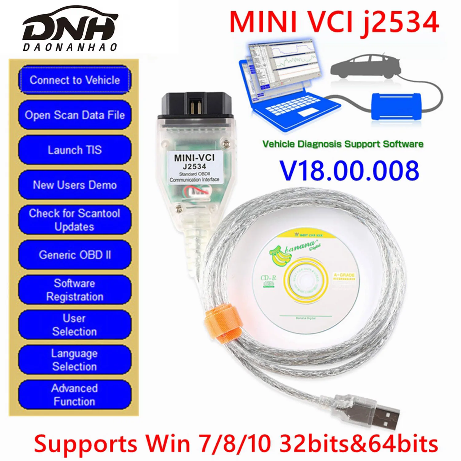 

MINI VCI V18.00.008 For Toyota Lexus TIS Techstream FTDI FT232RL Full Chip J2534 OBD2 Auto Diagnostic Scanner Cable Tool