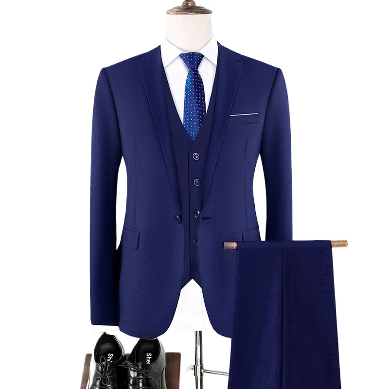 Mens Suits 3 Piece (Blazer+vest+pants) Fashion Business Casual Slim-fit Formal Dress Banquet Work British Style Evening Dress