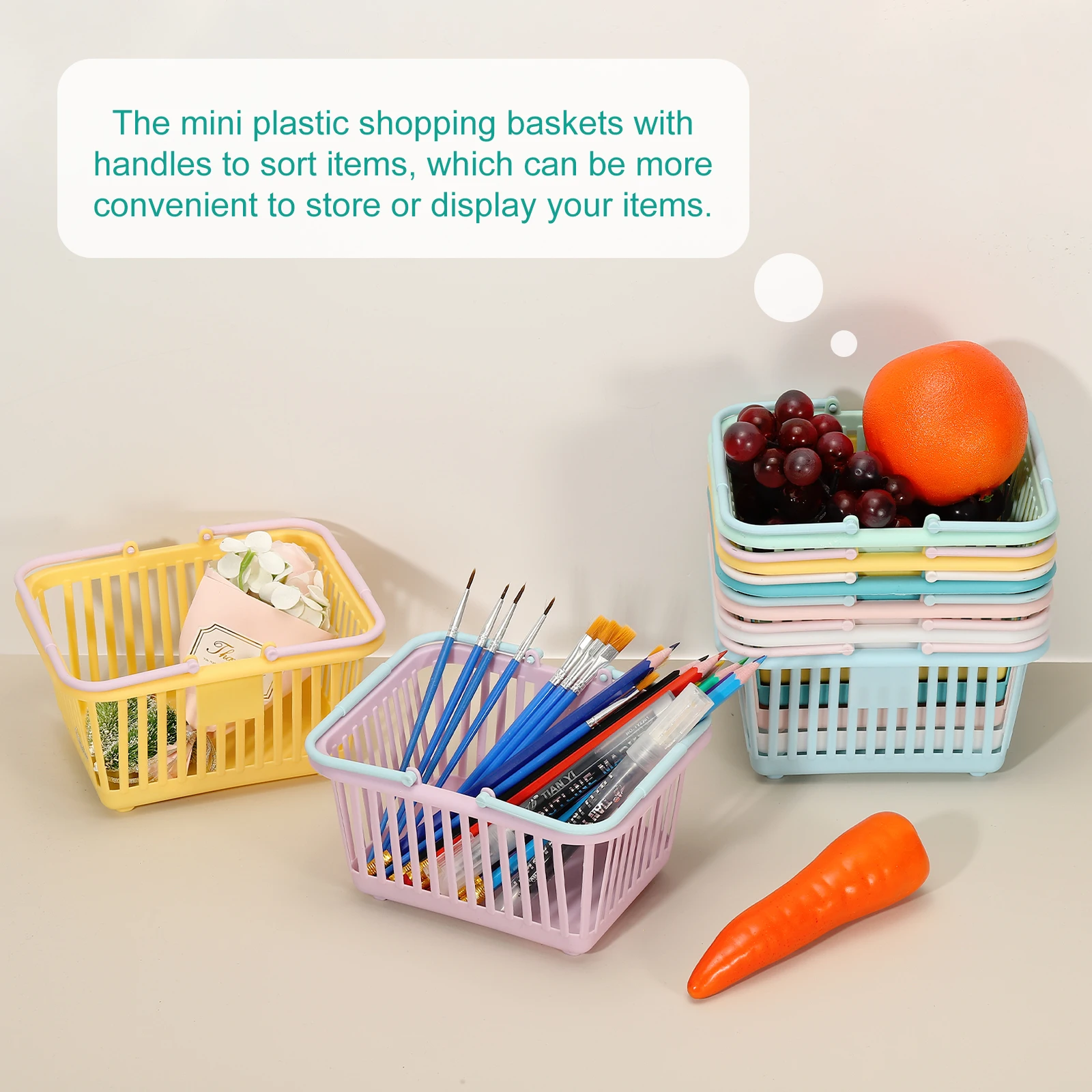 3PCS Mini Shopping Basket Small Plastic Basket Basket Grocery Tiny with Handles Organizer Filtered Water for Toys Fruits Snacks