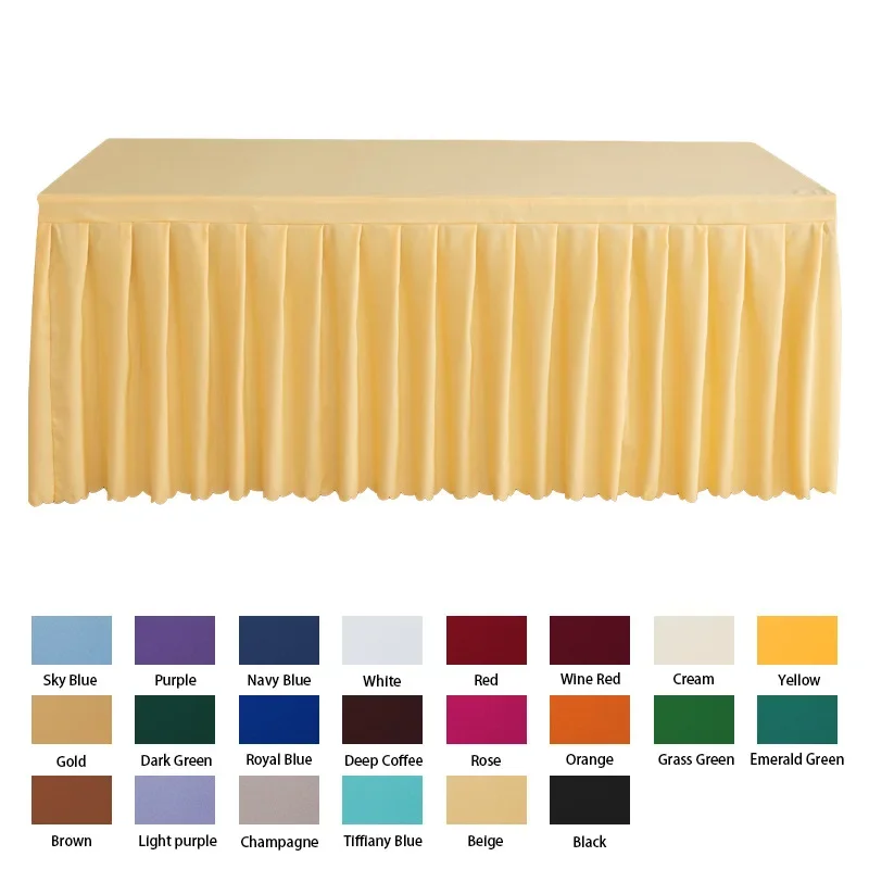 Dust-proof Tablecloth Ruffled Banquet Wedding Party Table Cloth Rectangular Conference Table Skirt