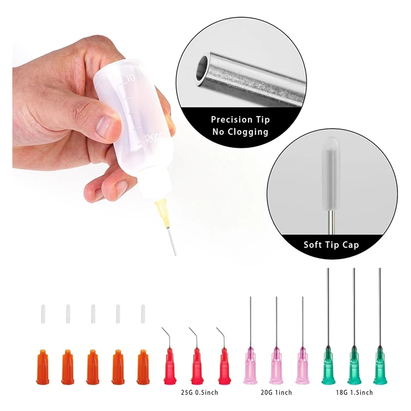 Precision Tip Applicator Bottle,Blunt Tip Needle And Cap, 18G 20G 25G Needle Tip Squeeze Bottle, Oil Dropper Bottle