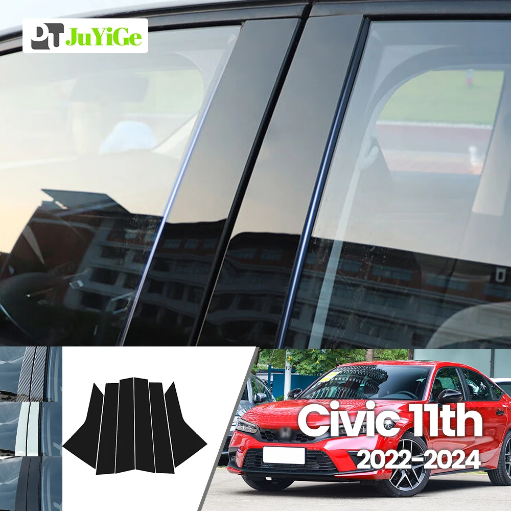 

For Honda Civic 11th 2022-2024 2023 Bright Black Carbon Fibre Window Door B C Sticker