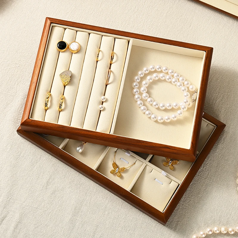 Oirlv Wooden Jewelry Organizer Box Multifunctional Ring Necklace Bracelet Earrings Jewelry Storage Tray Jewelry Display Props