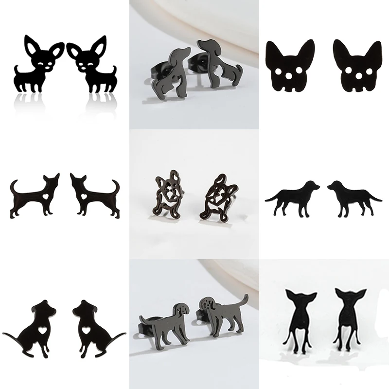 Cute Dog Stud Earrings for Women Fashion Stainless Steel Bulldog Piercing Jewelry Girls Student Daily Earring Gifts Accessories
