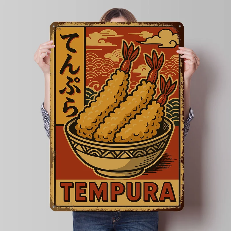 Tempura Japanese Food Printing Poster Customized Retro Wall Art Vintage Metal Signs for Room Decoration Home Decor Items House