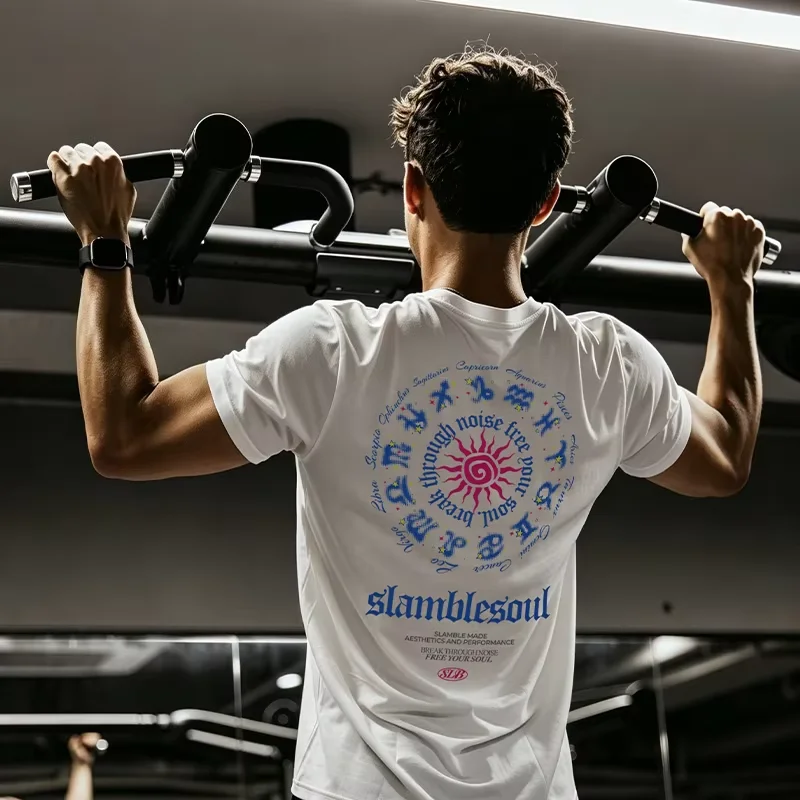 2026 New Y2K Streetwear Oversized Gym Slamblesoul Zodiac Sun Print Pattern High-Quality Casual Unisex Summer Cotton T-Shirt