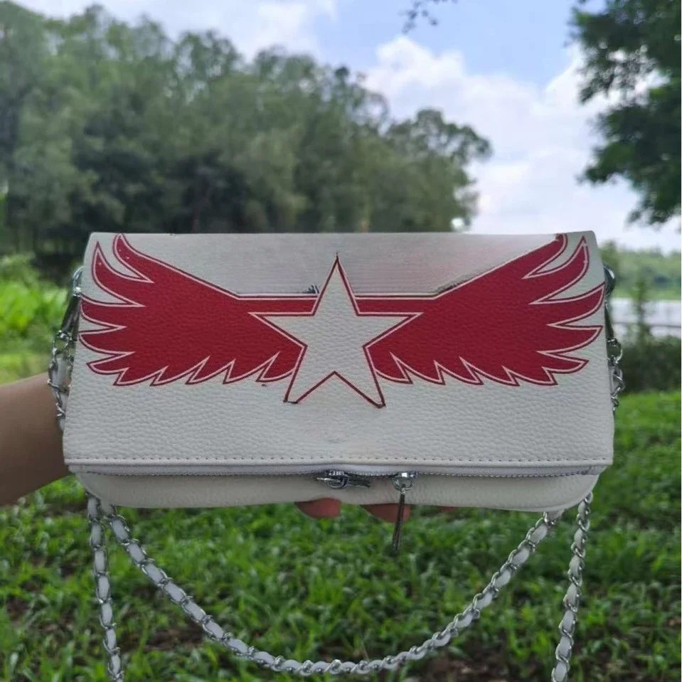 

ZV England Printed Women's PU Leather Zipper Long Multi-card Position Hand Money Armpit Bag Wings Hot Drill