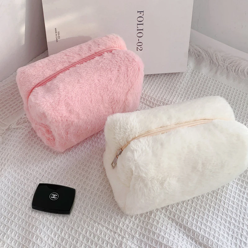 Cosmetic Bag for Makeup Candy Color Plush Bags Portable Storage Toiletry Bags Washing Pouch For Women Plush Pencil Case