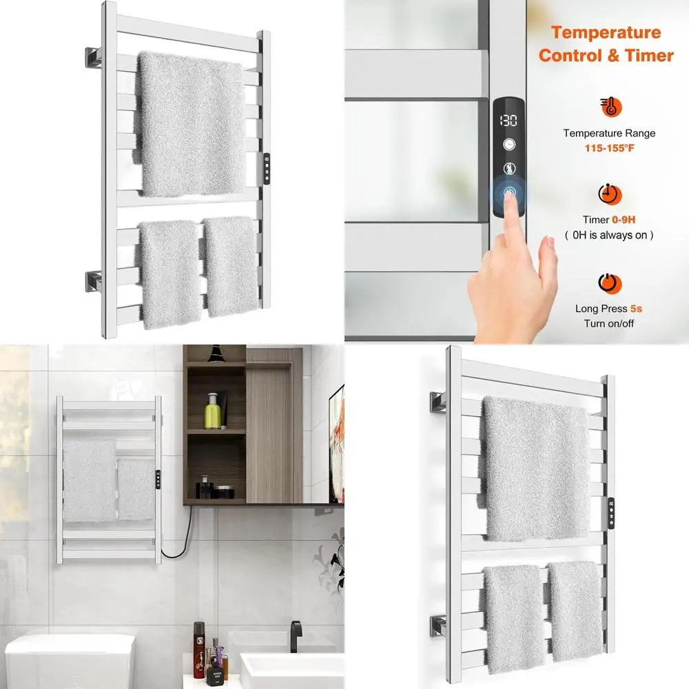 

8-Bar Wall-Mounted Electric Towel Dryer with Timer and Smart Temp Control, 304 Stainless Steel