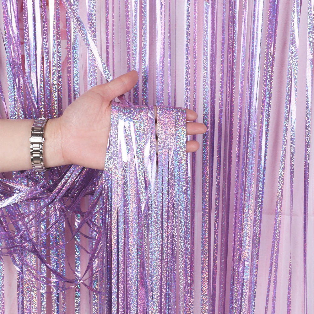 2Packs Shiny Metallic Tinsel Foil Fringe Curtains Glitter Metallic Tinsel Backdrop Birthday Baby Shower Wedding Party Decoration view 4