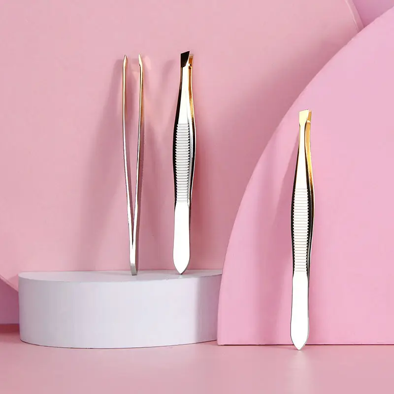 고품질 메이크업 도구 핀셋 눈썹 족집게 스테인리스 슬랜트 팁 눈썹 정리 클립 얼굴 털 제거용
