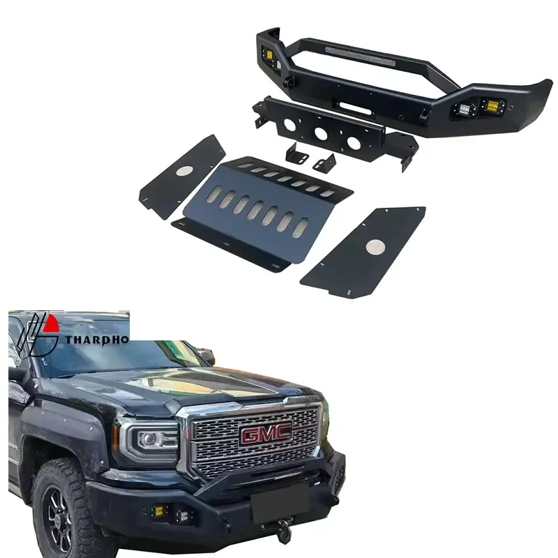 4x4 Offroad Accessories Powder Coated Black Steel Front and Rear Bumper for GMC Sierra 1500